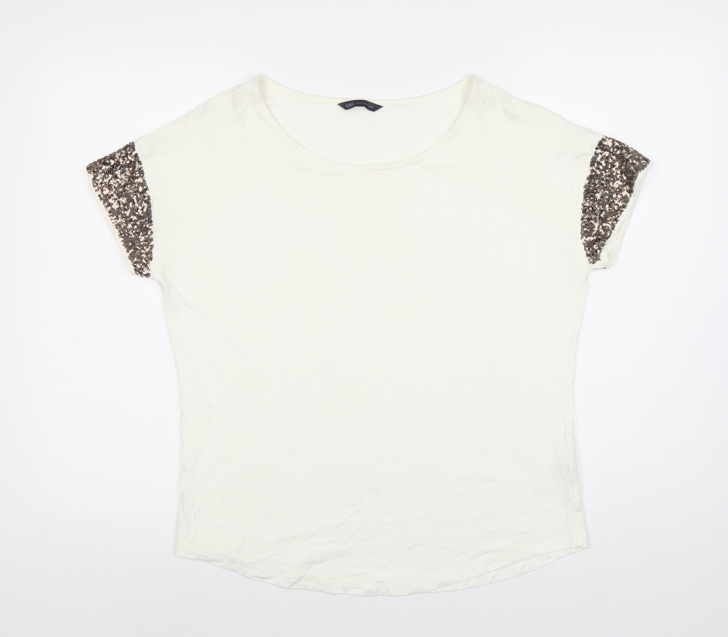 Marks & Spencer Womens Ivory Sequin Sleeve T-Shirt