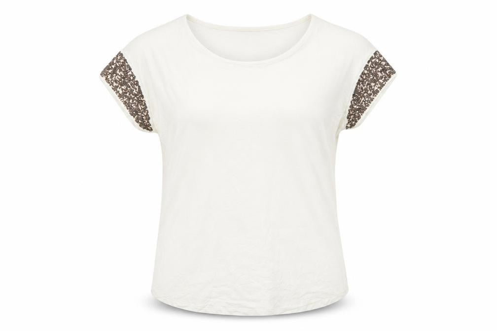 Marks & Spencer Womens Ivory Sequin Sleeve T-Shirt