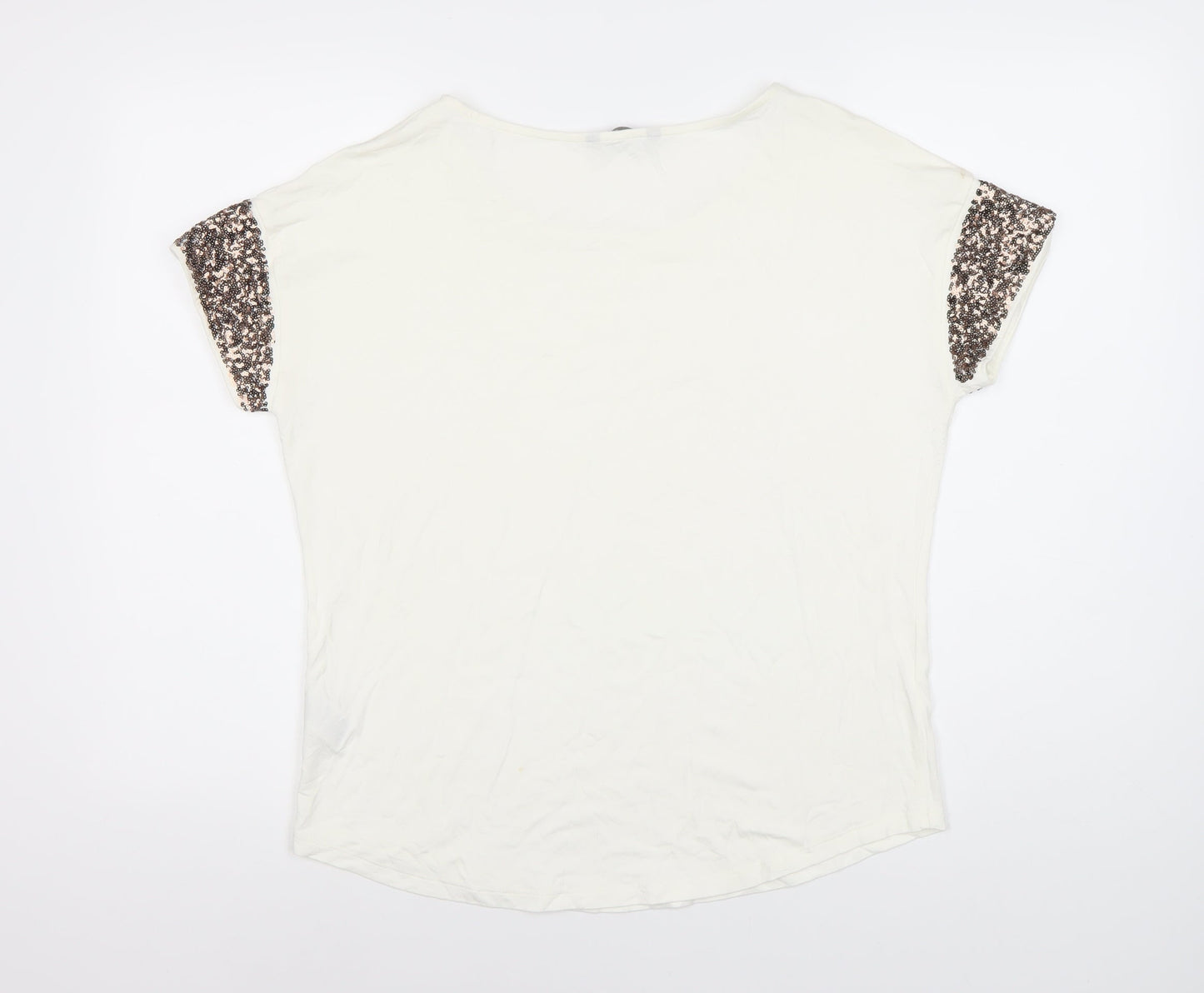 Marks & Spencer Womens Ivory Sequin Sleeve T-Shirt