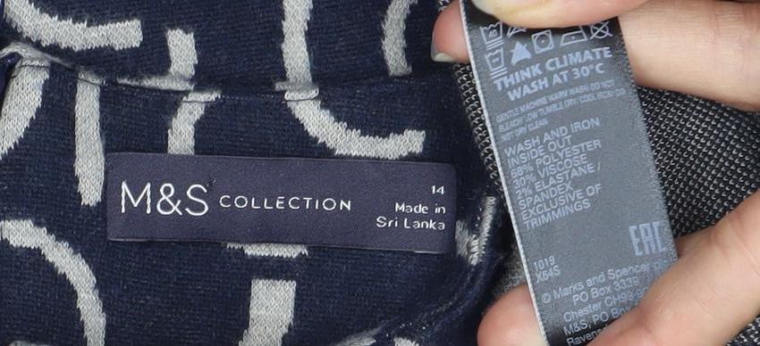 Marks & Spencer Women’s Blue Geometric Jersey Top Size 14