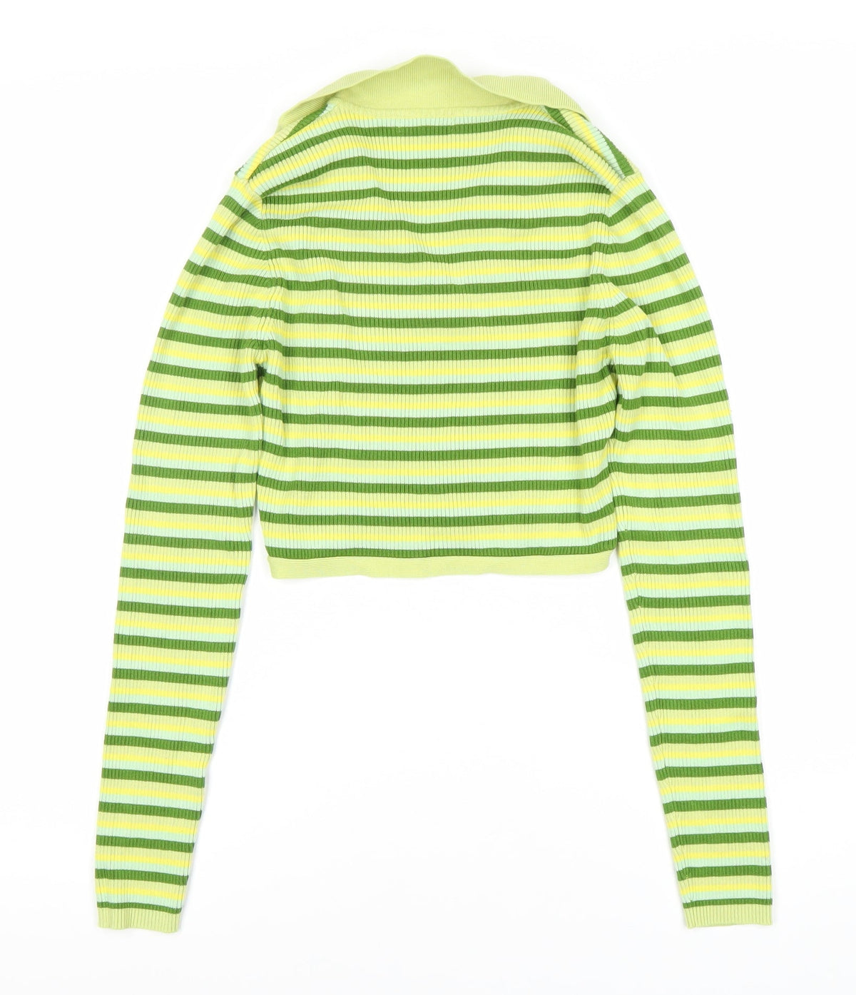 STR Women's Green Striped Cropped Blouse, Size 6