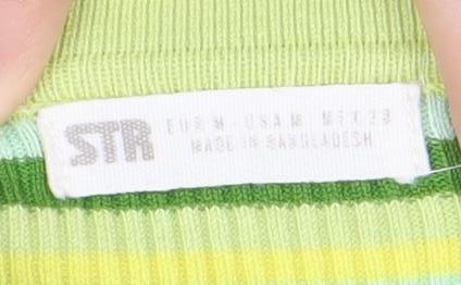 STR Women's Green Striped Cropped Blouse, Size 6