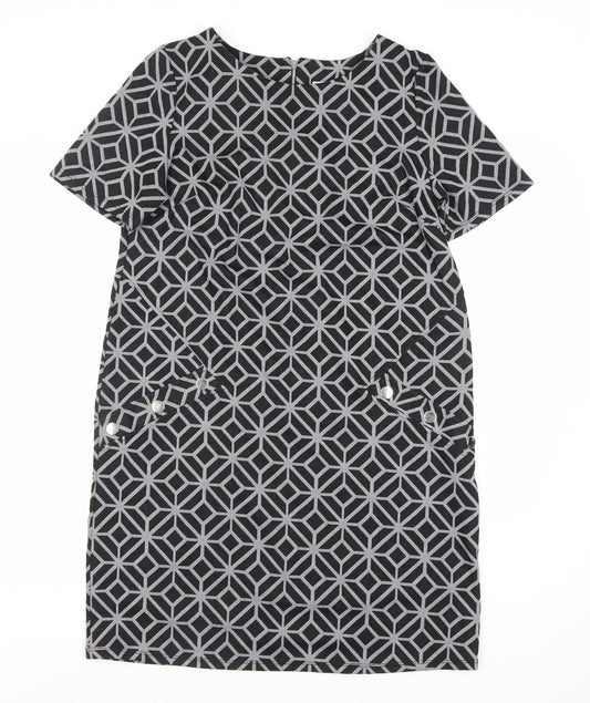 Wallis Black Geometric Sheath Dress - Size 12