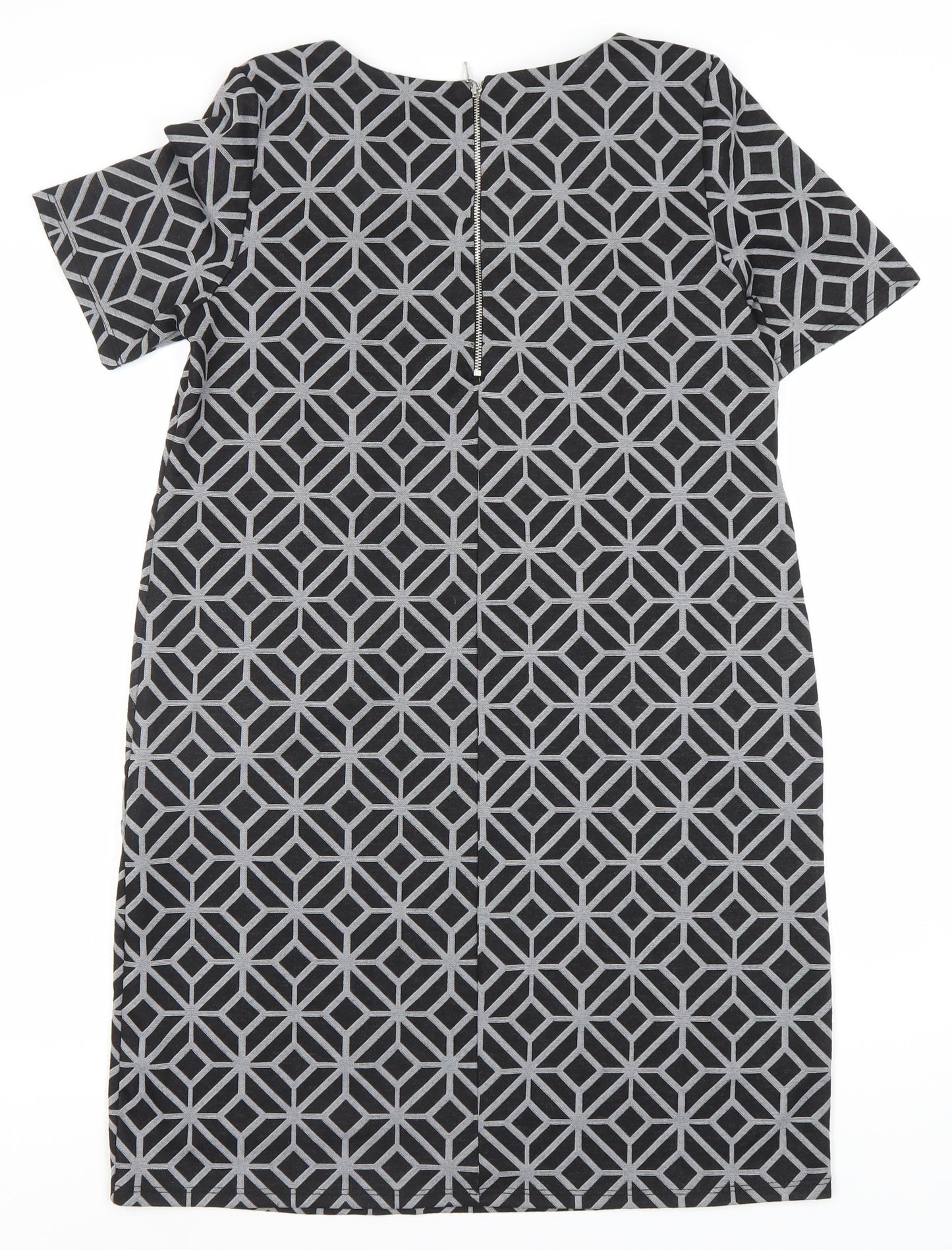 Wallis Black Geometric Sheath Dress - Size 12