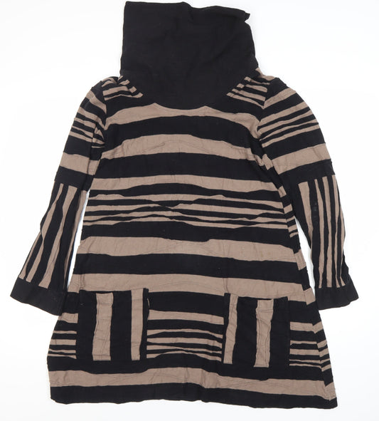 Adini Women's Black Striped Dress, Size S, Long Sleeve