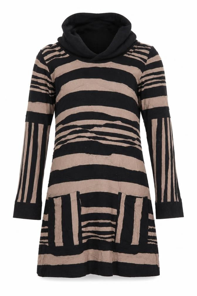 Adini Women's Black Striped Dress, Size S, Long Sleeve