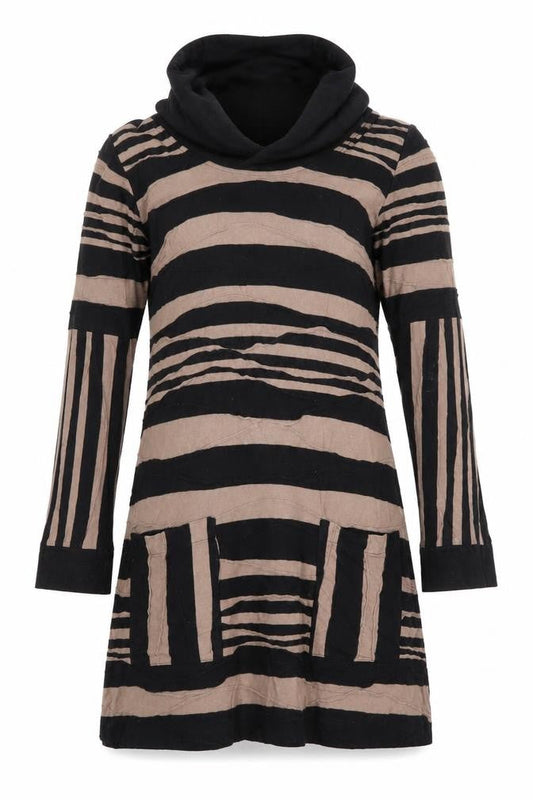 Adini Women's Black Striped Dress, Size S, Long Sleeve