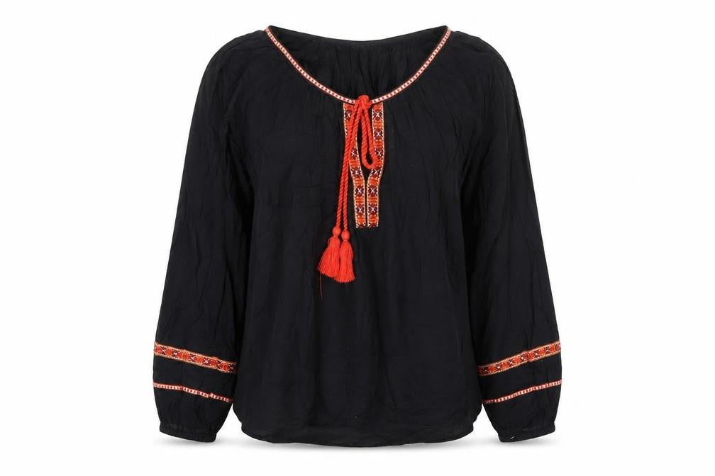 H&M Women's Black Embroidered Tunic Blouse - Size 10