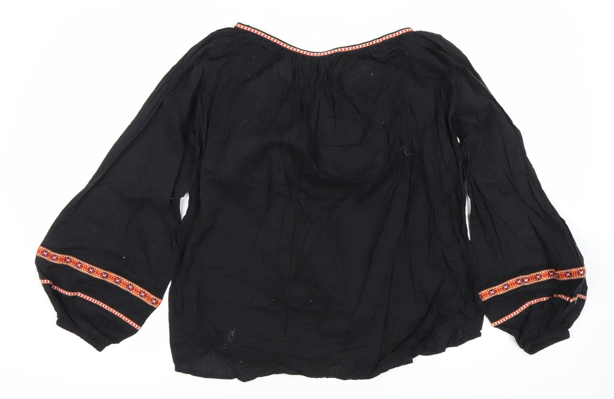 H&M Women's Black Embroidered Tunic Blouse - Size 10