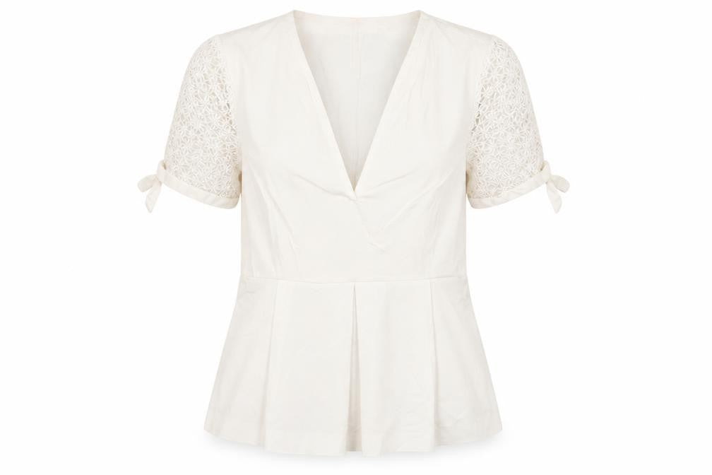 Zara Women White Crochet Accent Blouse Size 10
