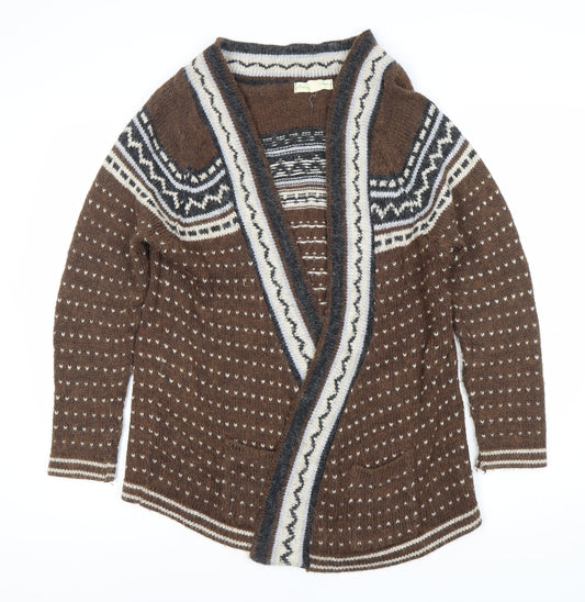 Staring at Stars Women's Brown Geometric Open Front Cardigan S