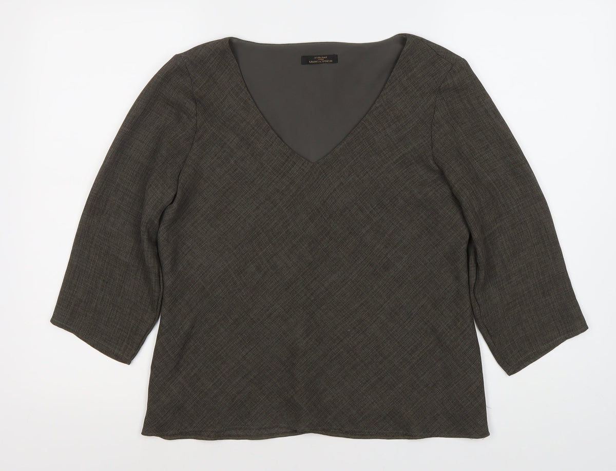 Marks & Spencer Women's Grey V-Neck Blouse, Size 14