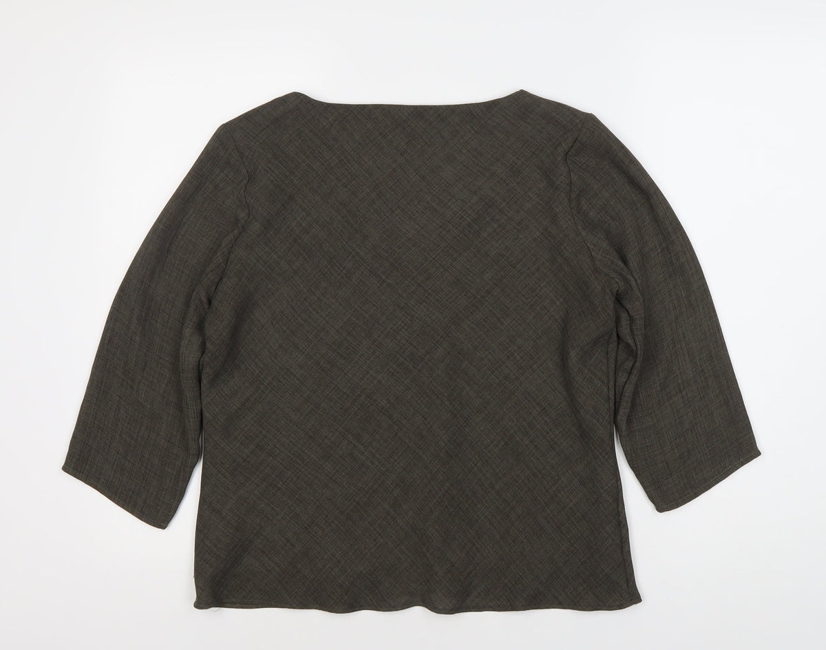 Marks & Spencer Women's Grey V-Neck Blouse, Size 14