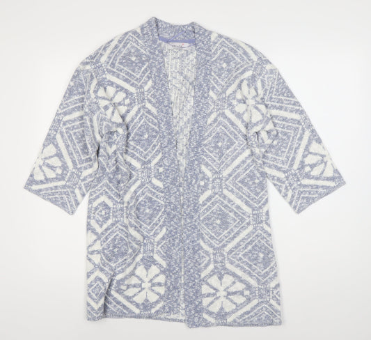 Marks and Spencer Women's Blue Open Front Cardigan, Size 12, Geometric Knit