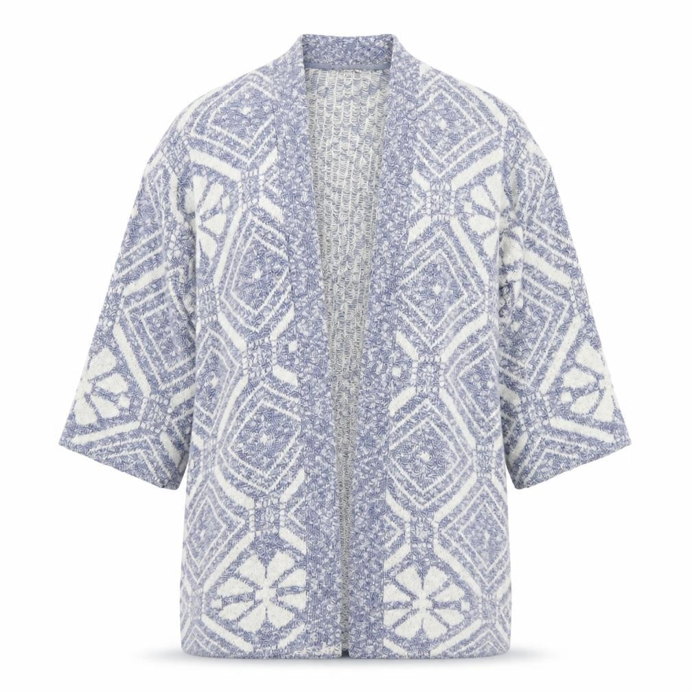 Marks & Spencer Women's Blue Open Front Cardigan, Size 12, Geometric Knit