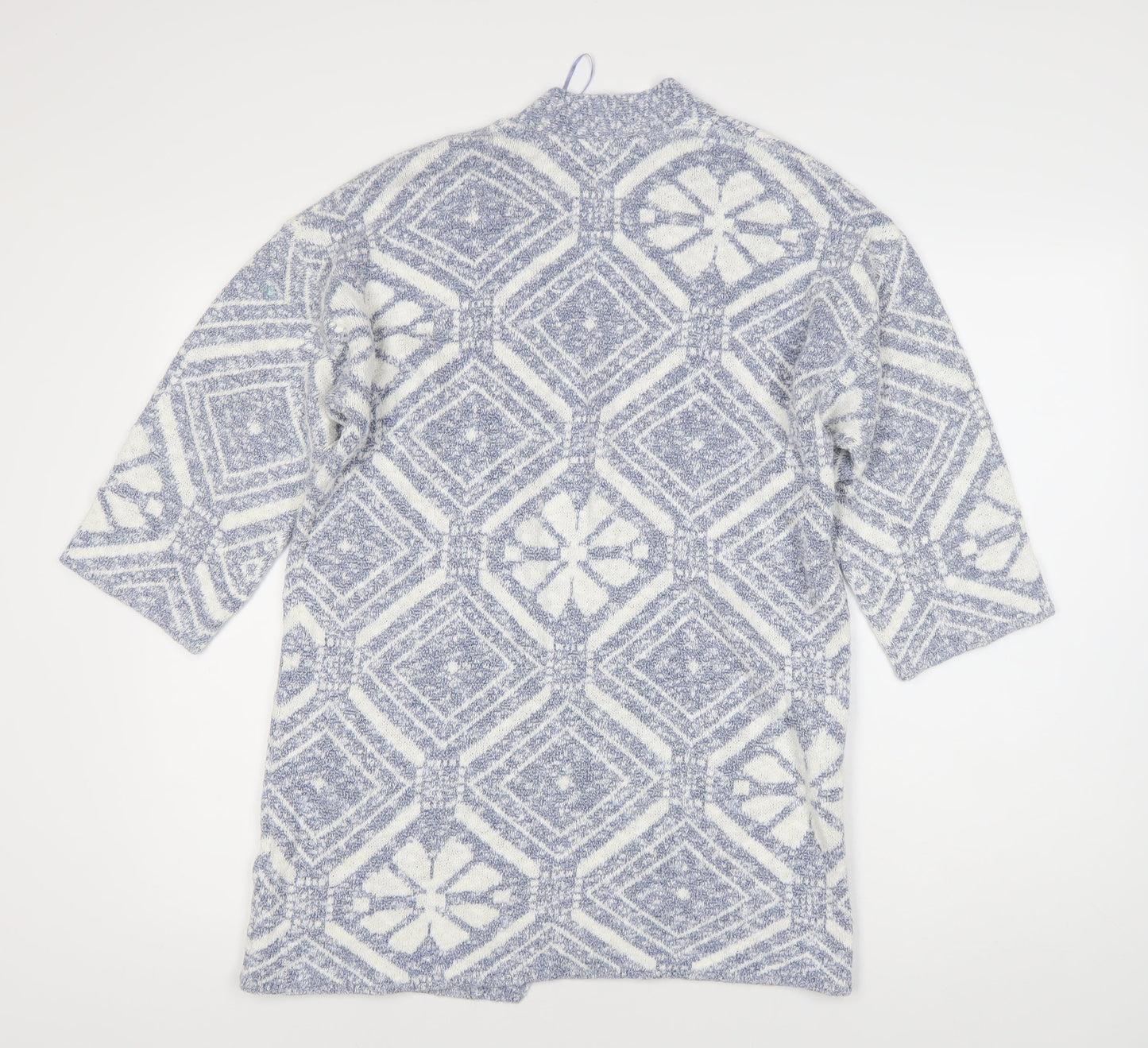 Marks and Spencer Women's Blue Open Front Cardigan, Size 12, Geometric Knit