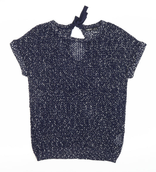 Esmara Women's Blue Open-Knit Bow Jumper, Size 12