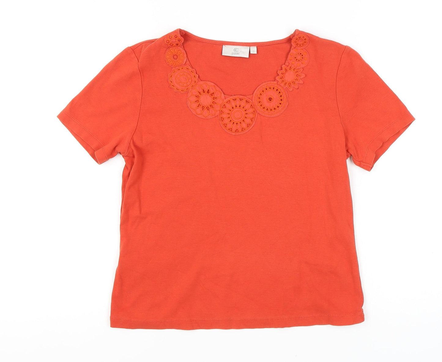 Country Casuals Women’s Orange Petites Embroidered T-Shirt Size 8