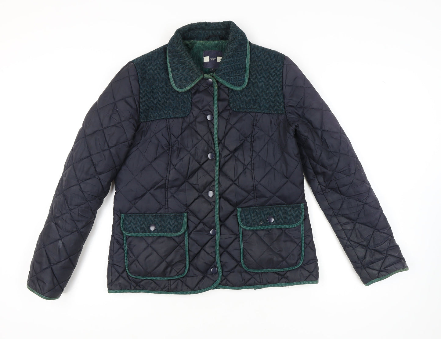 Next Women's Black Quilted Jacket, Size 12, Snap Closure
