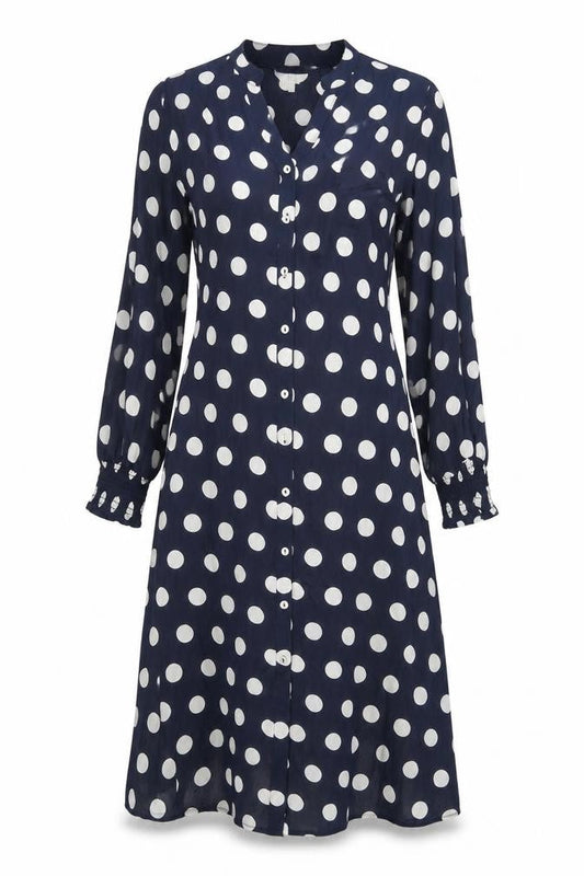 Cotton Traders Blue Polka Dot Shirt Dress Women 10