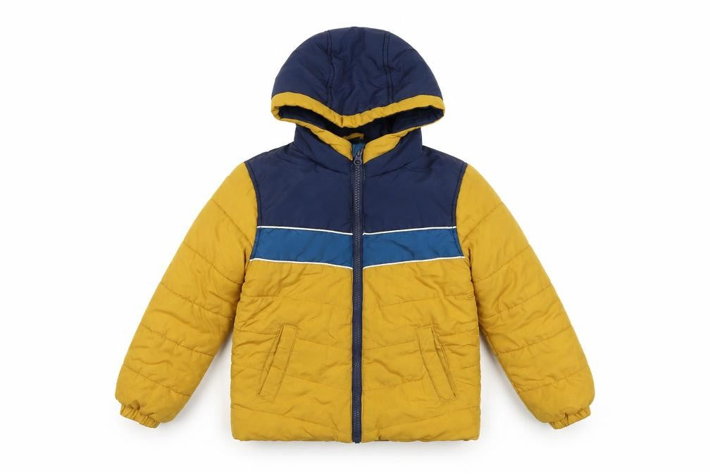 Dunnes Boys Blue Yellow Puffer Jacket 5 Years Winter Hooded