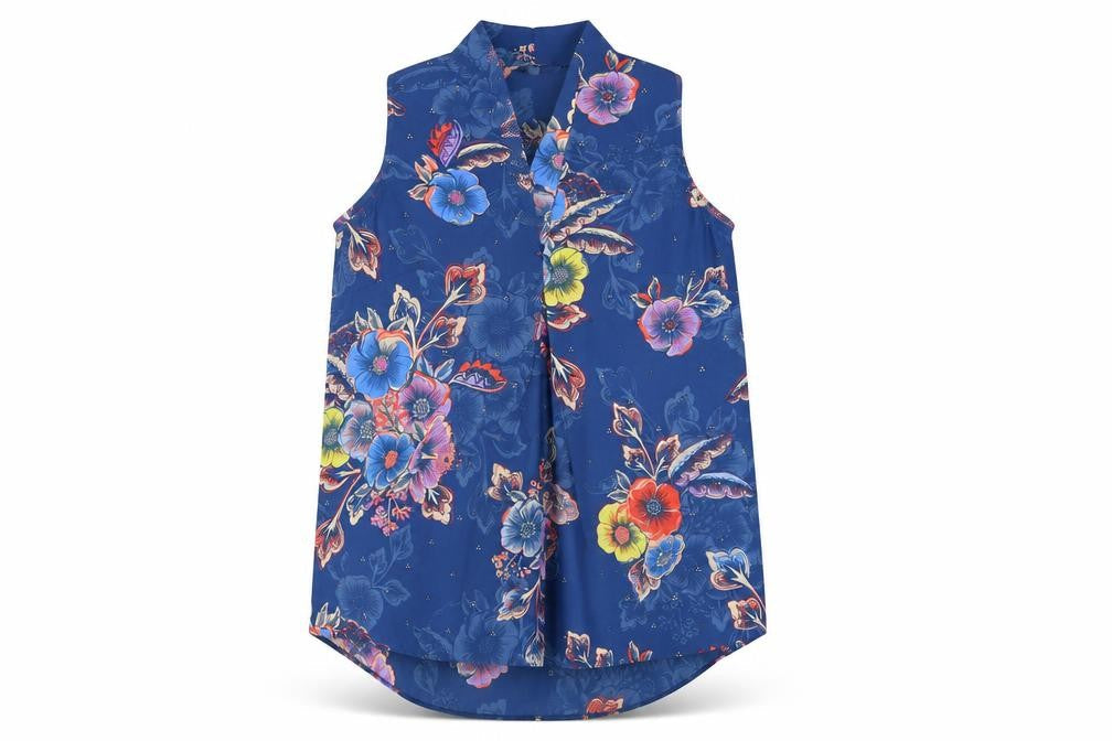 Next Women's Blue Floral Blouse, Size 6, Sleeveless, V-Neck