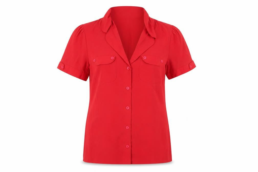 Next Women Red Button-Up Shirt in Size 8