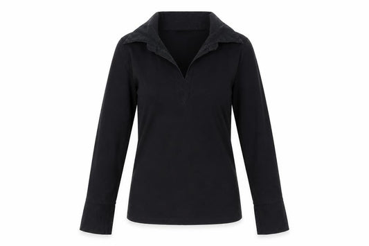 Front view of d.e.c.k. by Decollage Women's Black Long Sleeve Top S