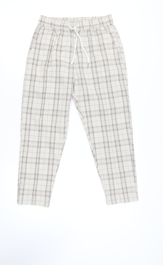 Agora Women's Beige Plaid Trousers, Size S