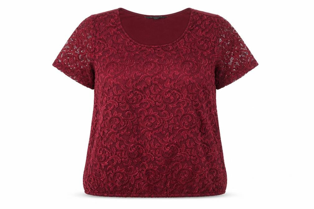 Bonmarché Women's Red Lace Blouse Size 16 - Classic Style