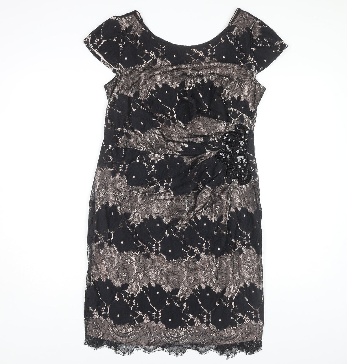 Roman Women's Black Floral Lace Sheath Dress Size 14