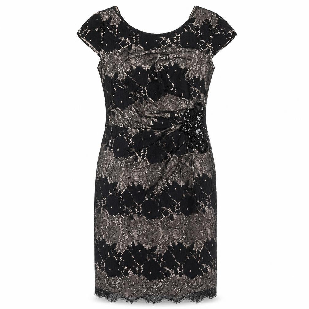 Roman Women's Black Floral Lace Sheath Dress Size 14