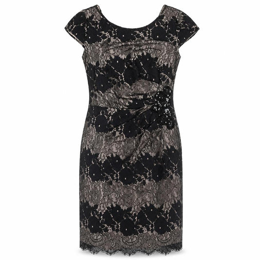 Roman Women's Black Floral Lace Sheath Dress Size 14