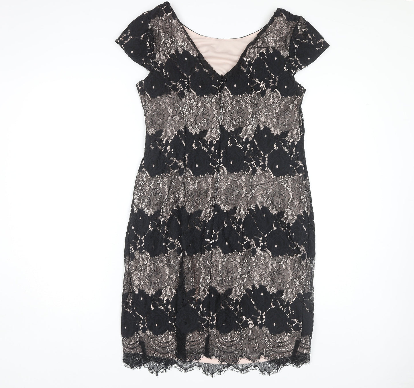 Roman Women's Black Floral Lace Sheath Dress Size 14