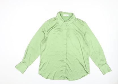 Mango Women's Green Button-Up Shirt, M, Collared, Long Sleeve