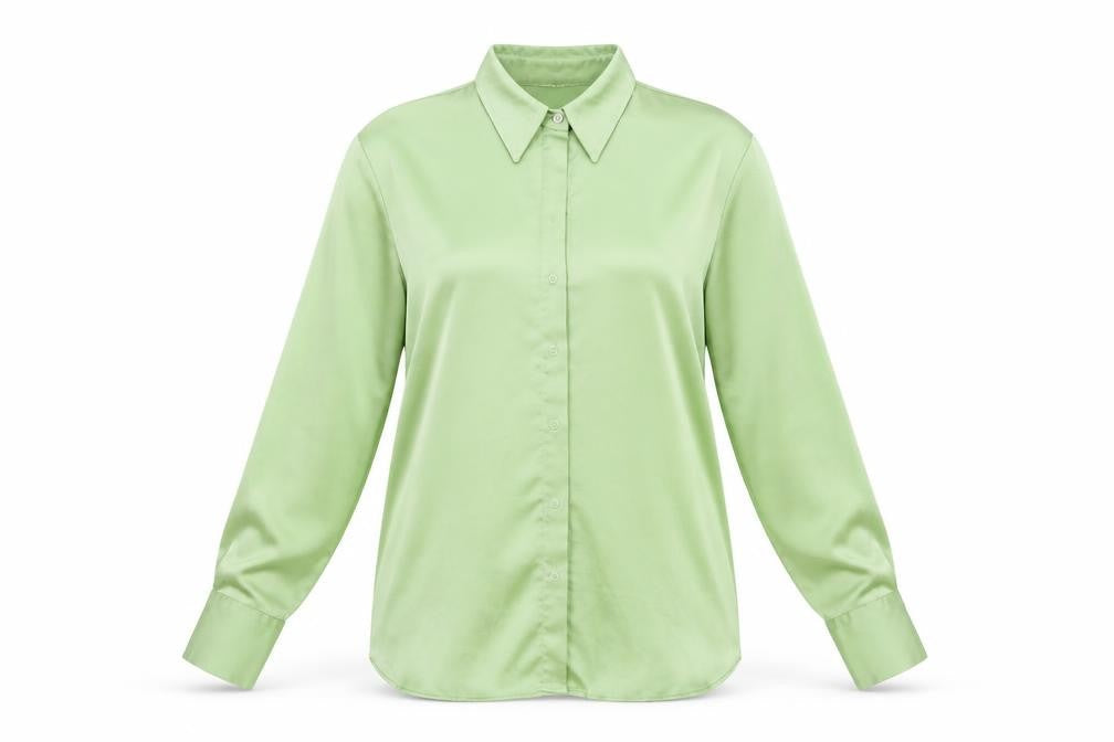 MNG Women's Green Button-Up Shirt, M, Collared, Long Sleeve