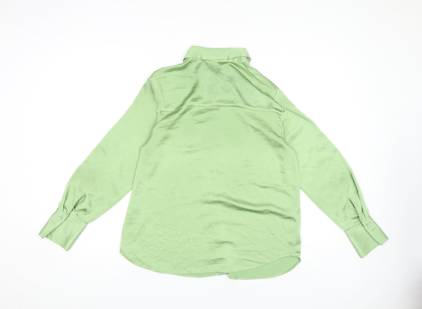 MNG Women's Green Button-Up Shirt, M, Collared, Long Sleeve