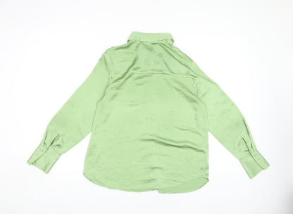 Mango Women's Green Button-Up Shirt, M, Collared, Long Sleeve