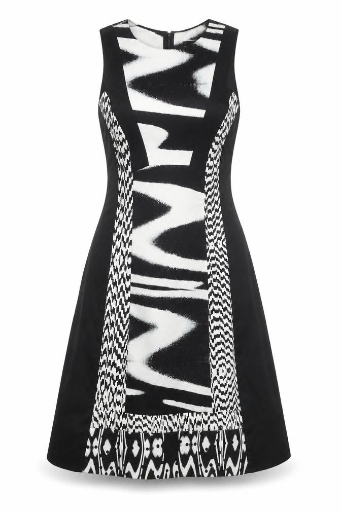 Karen Millen Women's Black & White A-Line Dress - Size 10