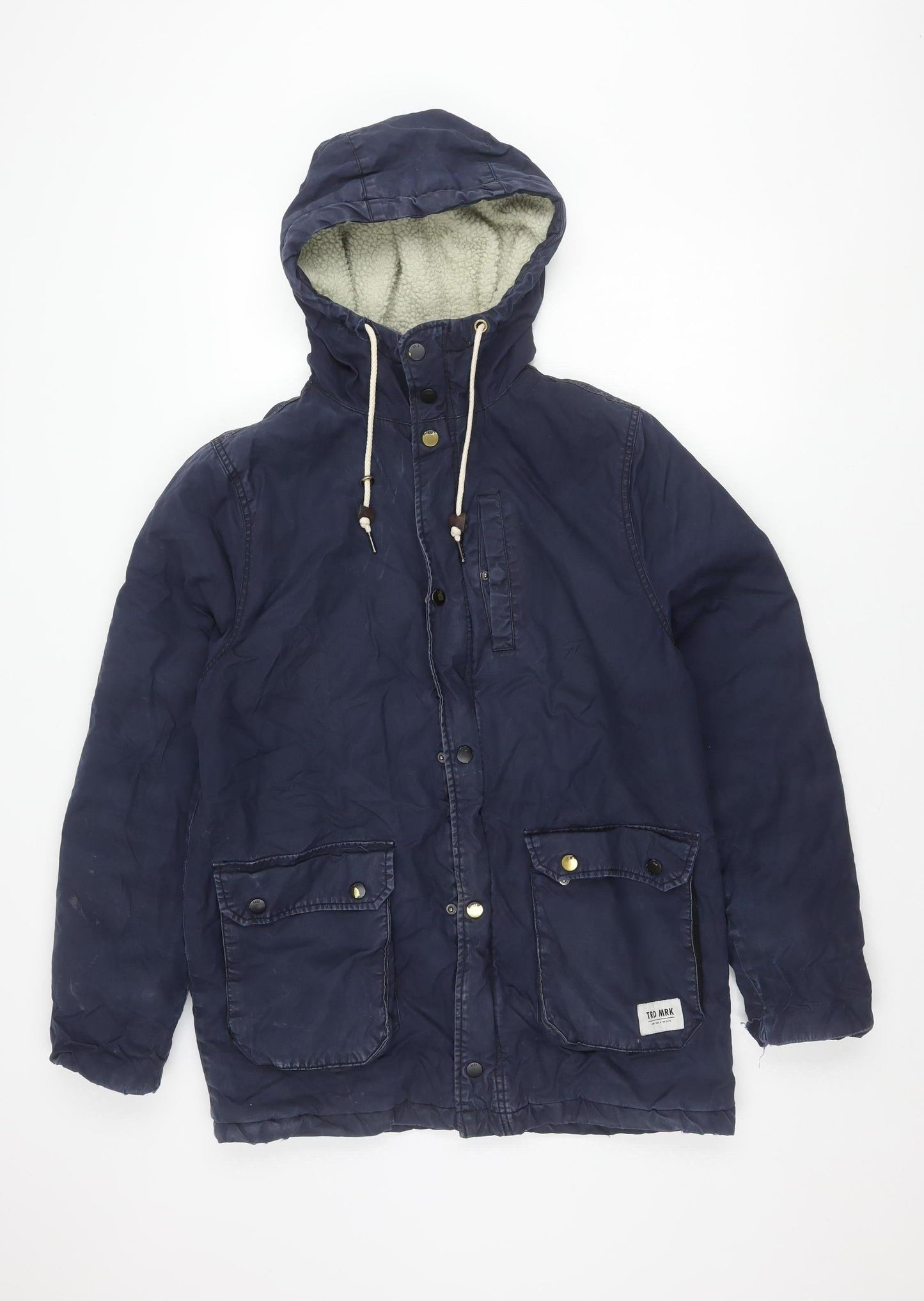 Men's Blue Parka Jacket with Hood, Size S