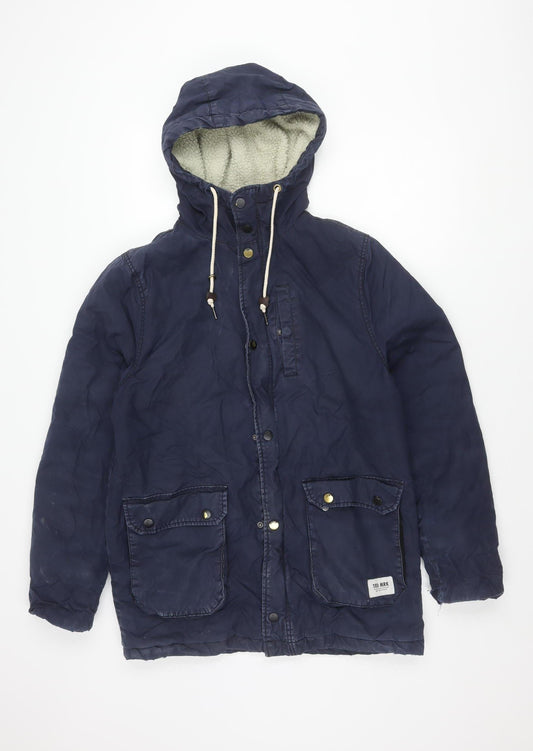 Men's Blue Parka Jacket with Hood, Size S