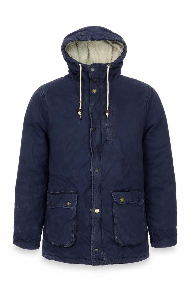 Men's Blue Parka Jacket with Hood, Size S