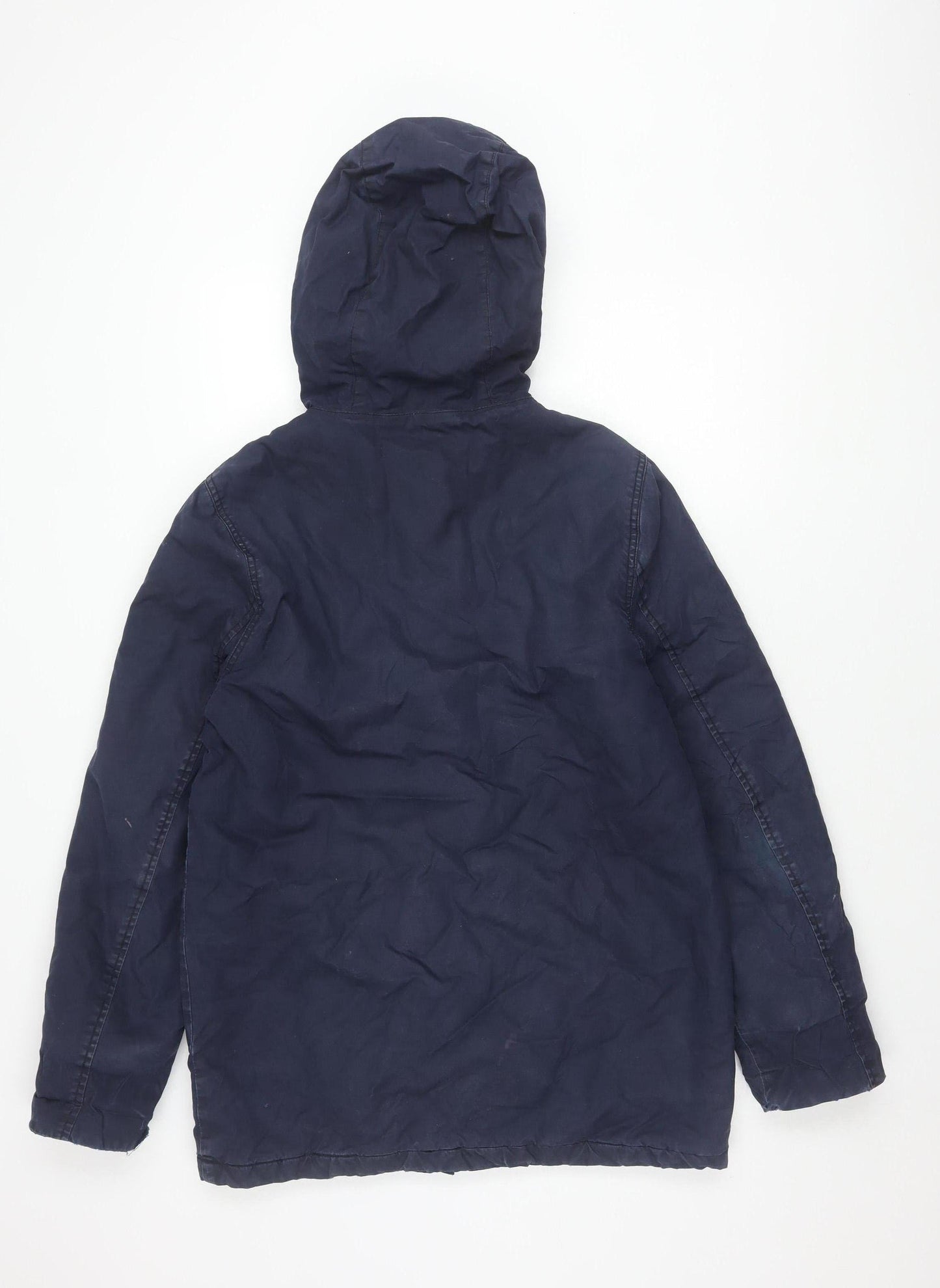 Men's Blue Parka Jacket with Hood, Size S