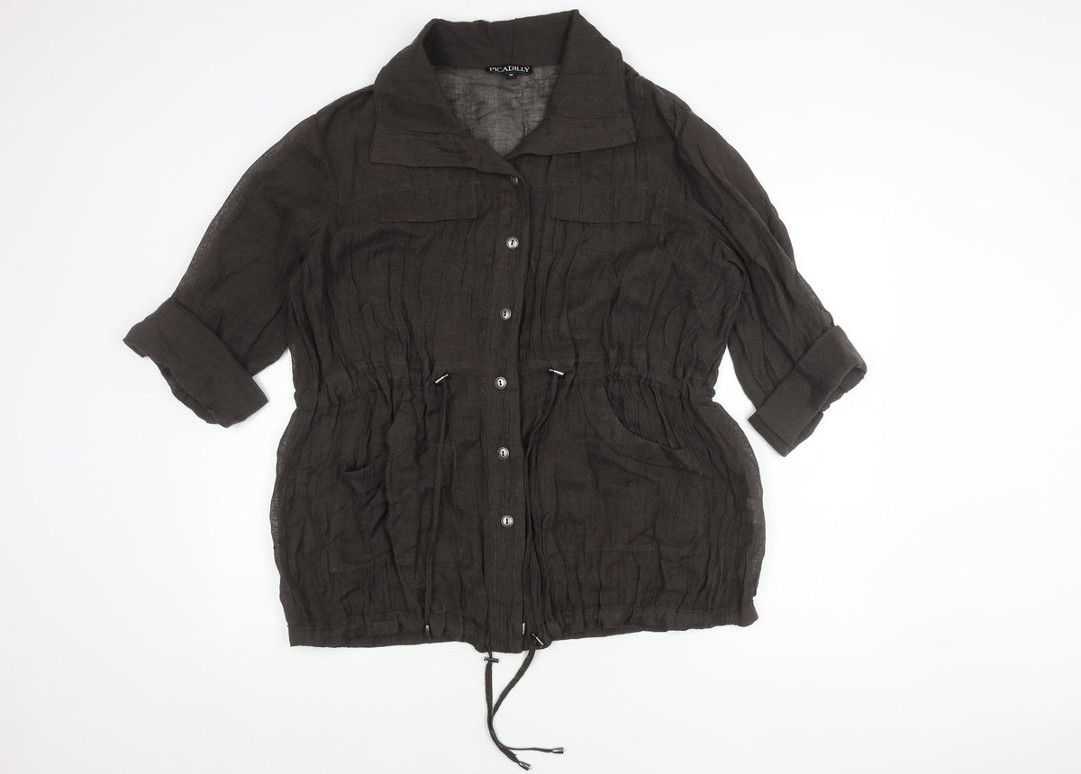 Picadilly Women’s Black Button-Up Blouse, Medium, Casual Chic