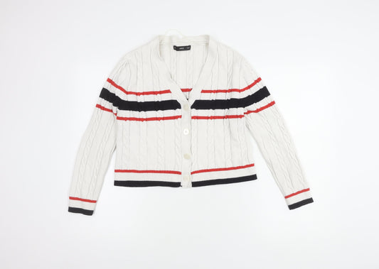 MNG Women's White Striped Cardigan Size 12