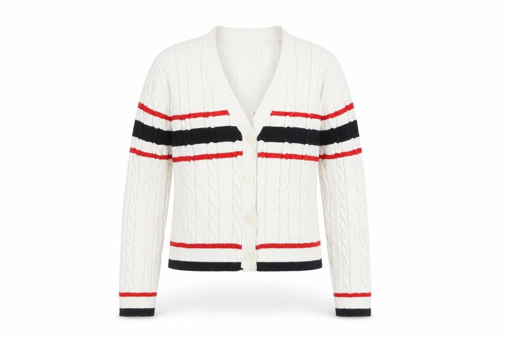 MNG Women's White Striped Cardigan Size 12