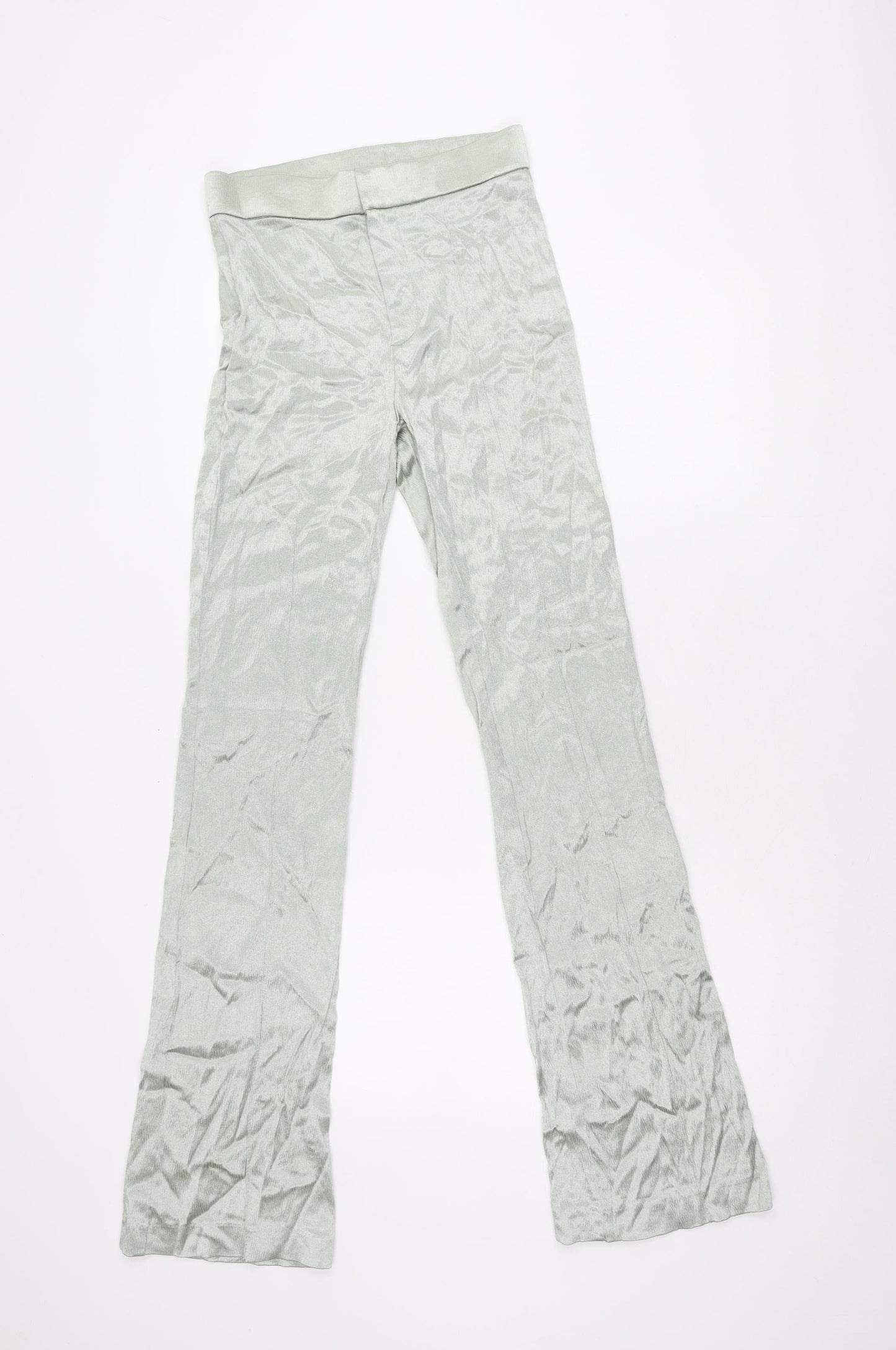 Zara Women's Green Flared Trousers, Size S, Viscose Blend