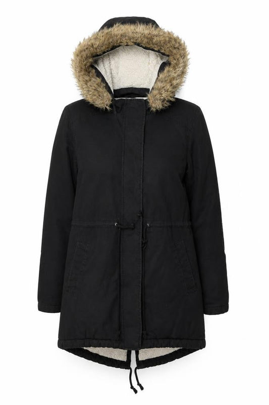 Gap Women's Black Parka Coat S Hooded Fur Trim
