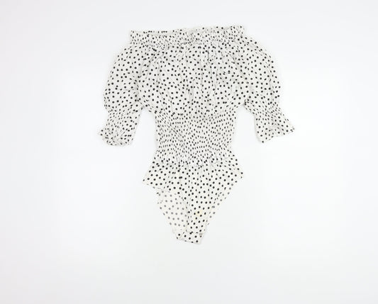 Zara Women White Polka Dot Bodysuit Size 12