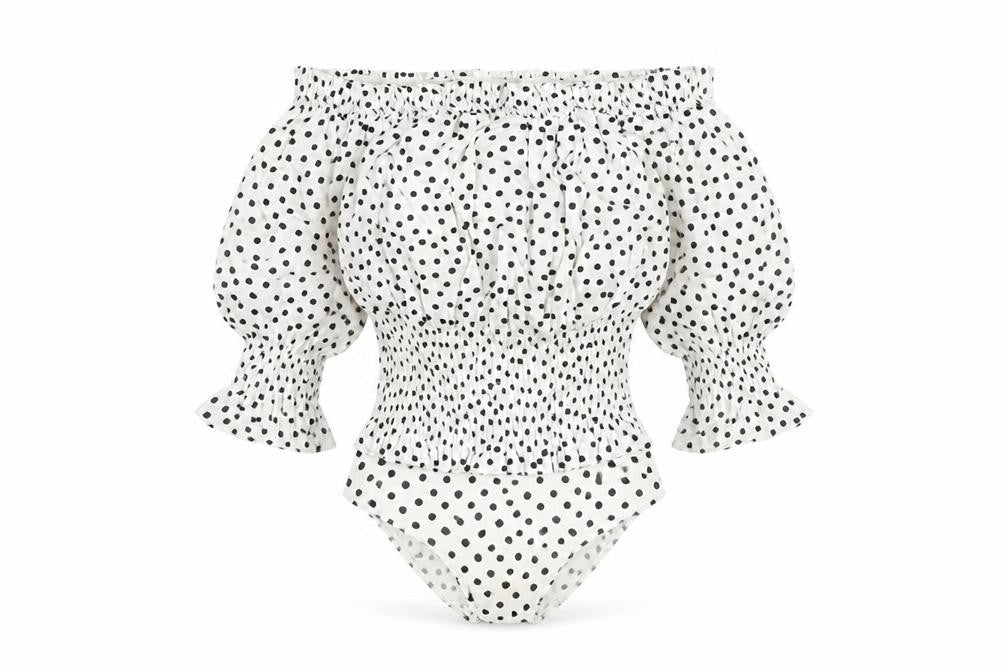 Zara Women White Polka Dot Bodysuit Size 12